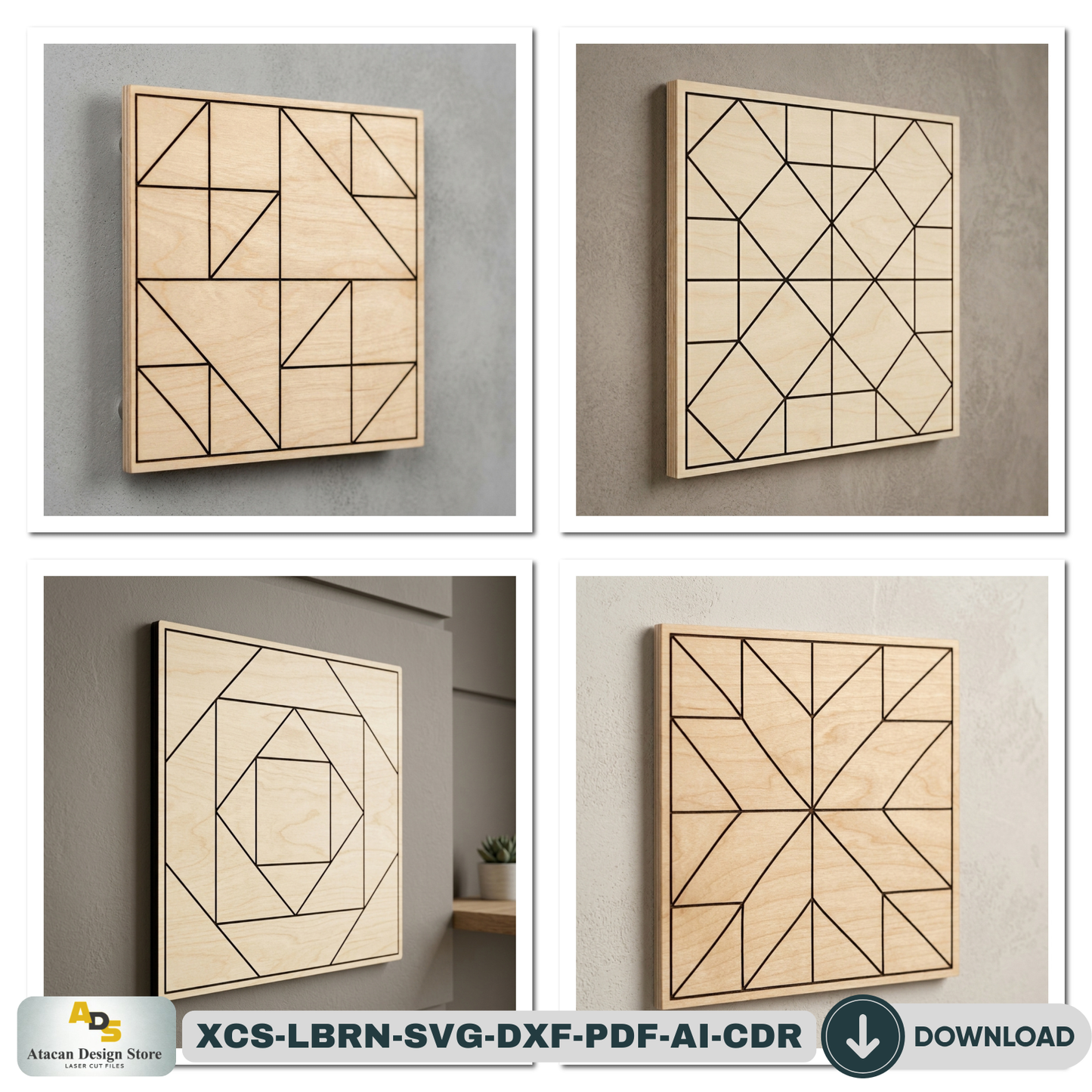 40 Geometric Barn Quilt Block Patterns / Woodem Wall Art Mosaics Bundle Abstract Design 945