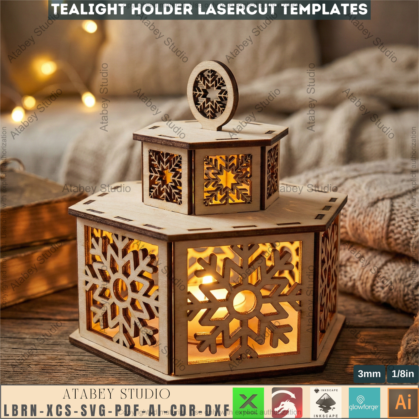 Christmas Tealight Holders with Lid / Lantern Laser Cut Files / Tabletop Candles / New Year Decor 976