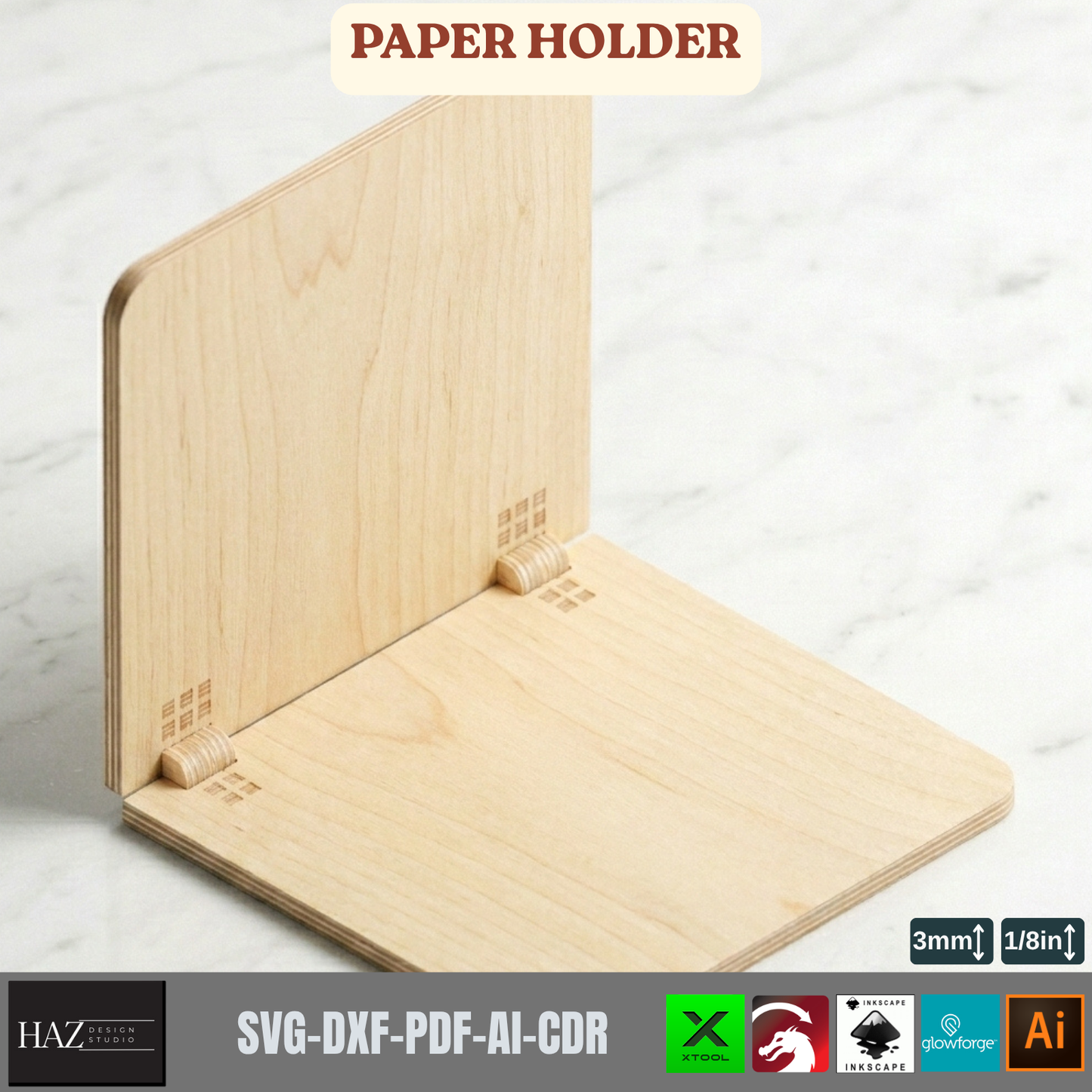 Wooden Paper Holder Laser Cut Files, Desk Notepad Cover SVG Template, A4-A6 Memo Pad