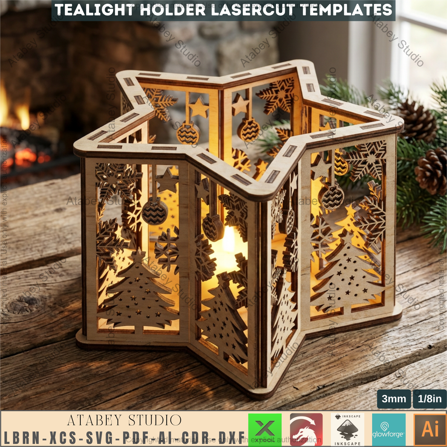 Christmas Star Lantern Laser Cut Template, Wooden Tealight Holder, Holiday Table Decor 978