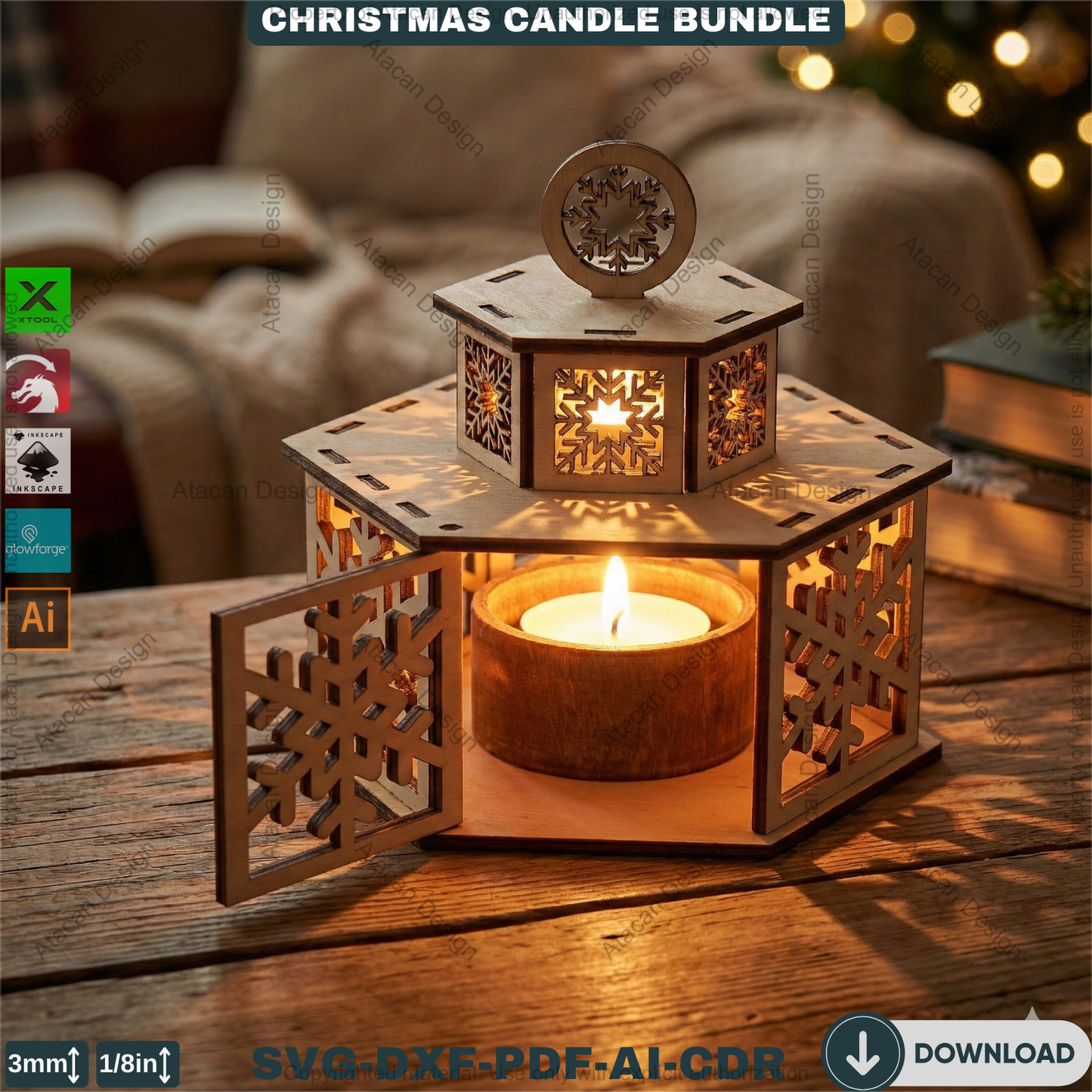 Christmas Candle Holder Bundle / Tealight Stands With Lid / Lantern Tabletop Decor / Holiday Ornaments 923