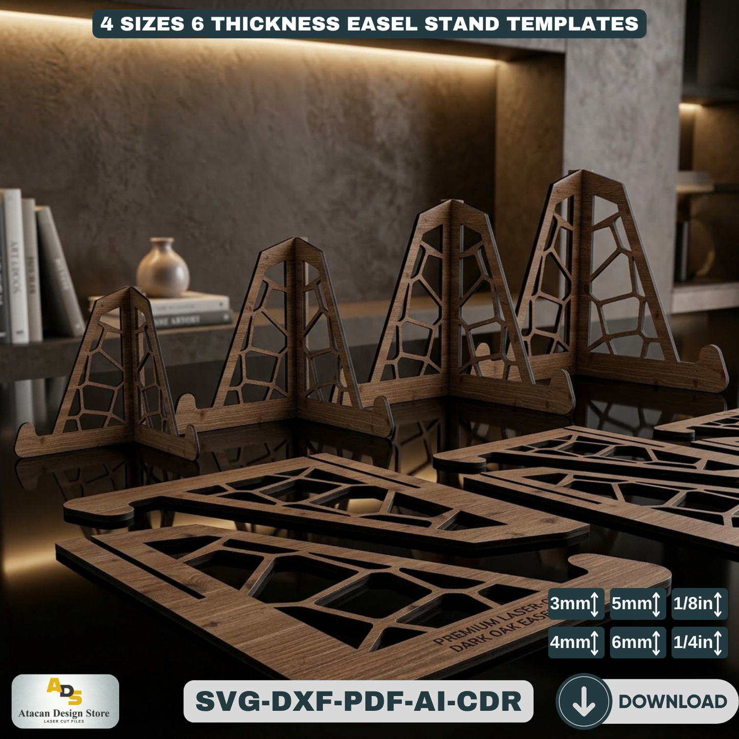 Plate Stand / Easel Display Template / Wood Holder for Pictures and Art Decor 062
