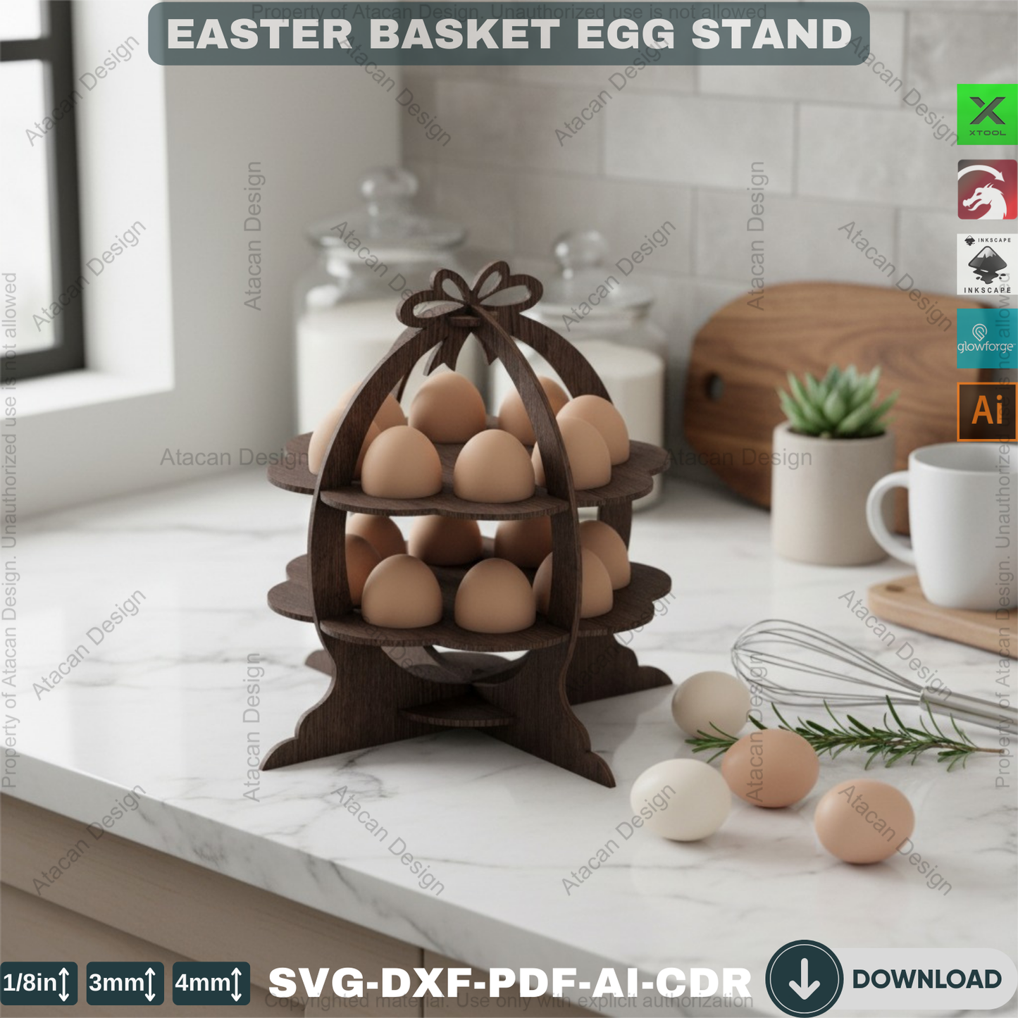 Wooden Easter Egg Display Stand / Easter Basket Design / Egg Holder Laser Cut Files / Easter Box Xtool Glowforge cut files 160