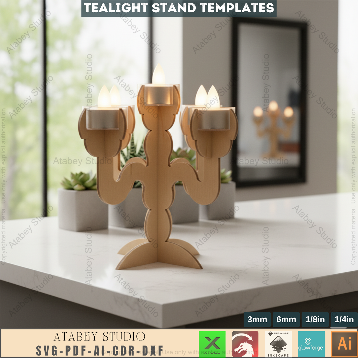 Ornate Candelabra Laser Cut File, Set of 3 Tealight Holder Templates, Wooden Candlestick Pattern, Elegant Table Decor, Glowforge Ready 967
