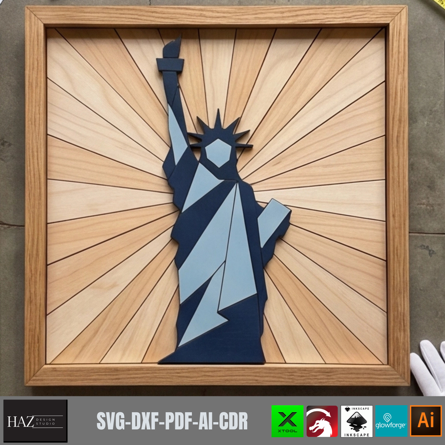 Statue of Liberty Wood WallArt Template, Independence Day Patriotic Home Decor American Freedom Sign
