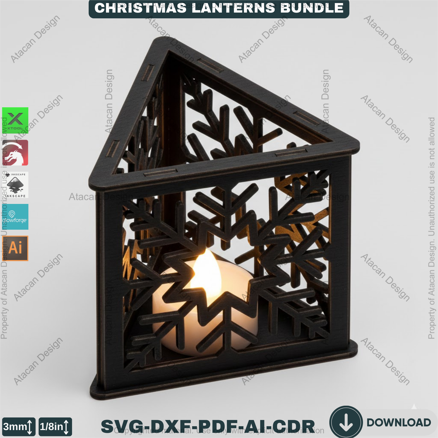 Christmas Lanterns Bundle Laser Cut Templates | Holiday Candle Box Decor | Tealight Holder Designs 930