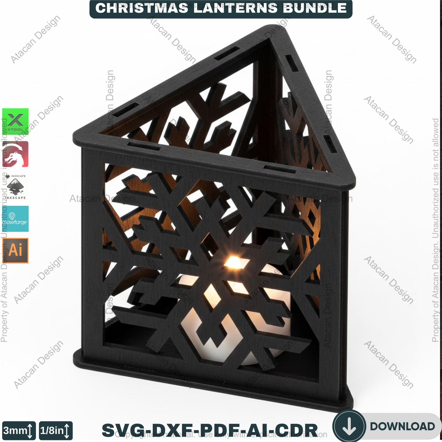Christmas Lanterns Bundle Snowflake Candle Holders Tealight Table Decor Laser Cut Files 929