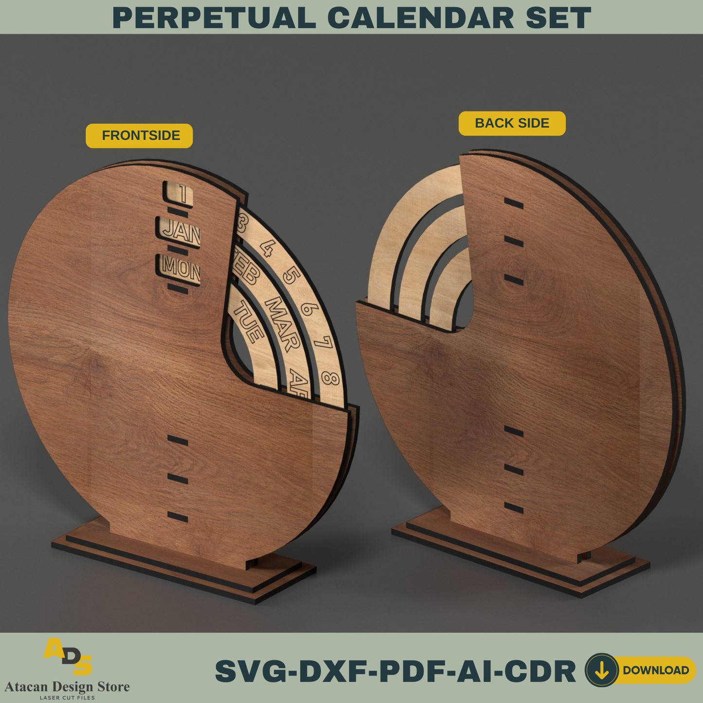 Perpetual Calendar Digital Template – Customizable Laser Cut File for Unique Year-Round Calendar 760