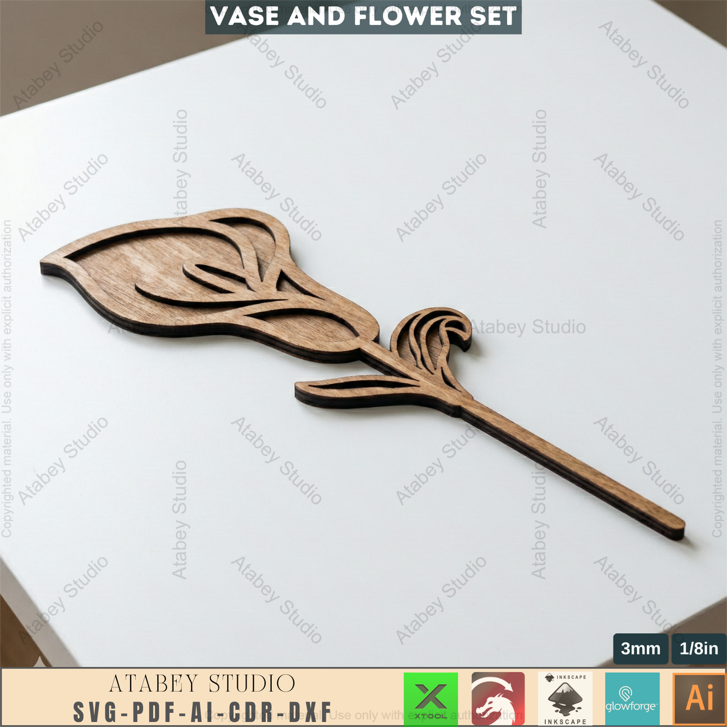 Laser Cut Wooden Vase with Flowers SVG Bundle - 5 Elegant Vases & 6 Wildflower Designs, 3D Layered Floral Table Decor 984