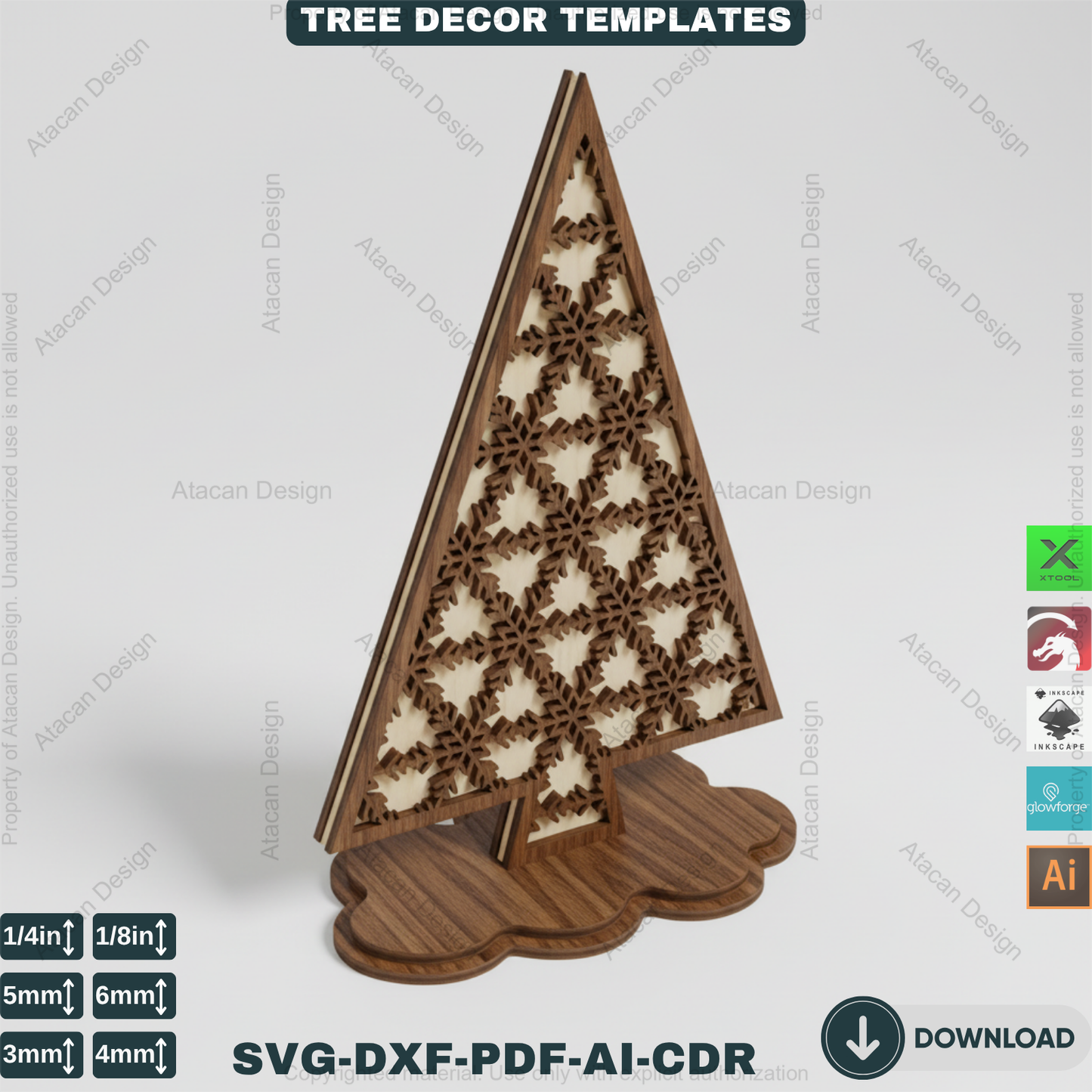 3D Standing Christmas Tree Decor Bundle | Laser Cut Wooden Tree Ornaments | Holiday Table Decoration | Xtool Craft Template 909