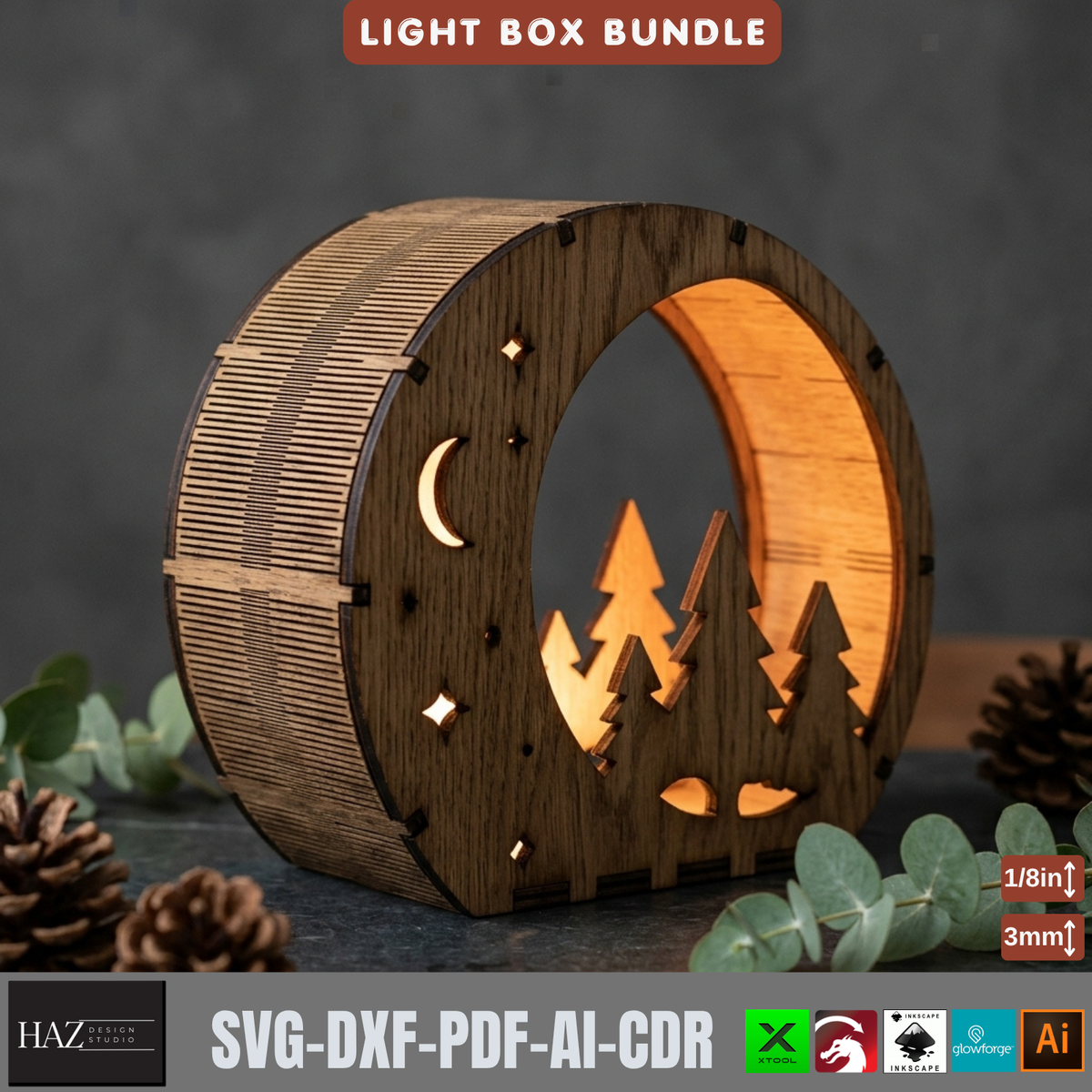 Laser Cut Christmas Lantern Bundle, Wooden Tealight Holders, Winter Scene Light Box Designs