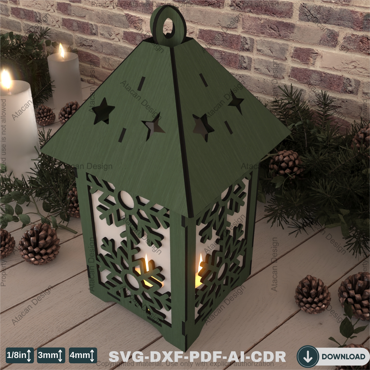 Snowflake Scene Lantern – Wooden Laser Cut Night Light and Candle Holder 795