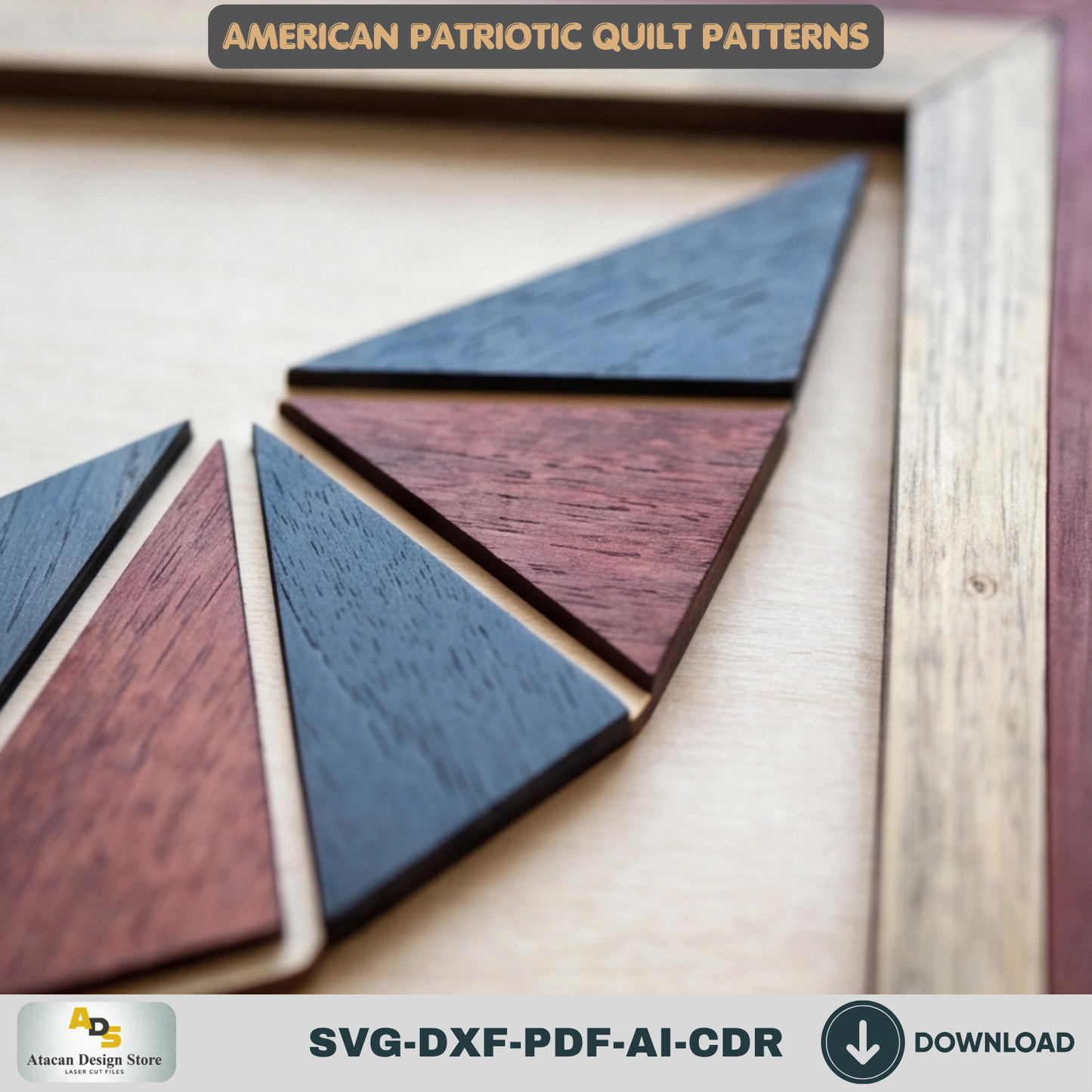 Patriotic Bald Eagle Geometric Wall Art Laser Cut Template American Quilt Pattern Wood Decor