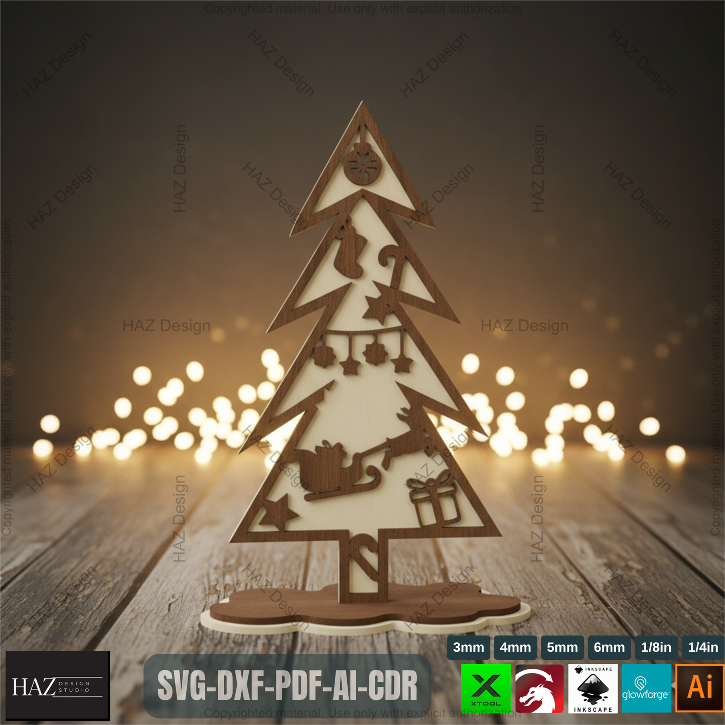 Laser Cut Standing Christmas Tree Ornaments Bundle, Decorative Wooden Xmas Tree Designs, Christmas Table Tree Decor,3D Holiday Tree 493