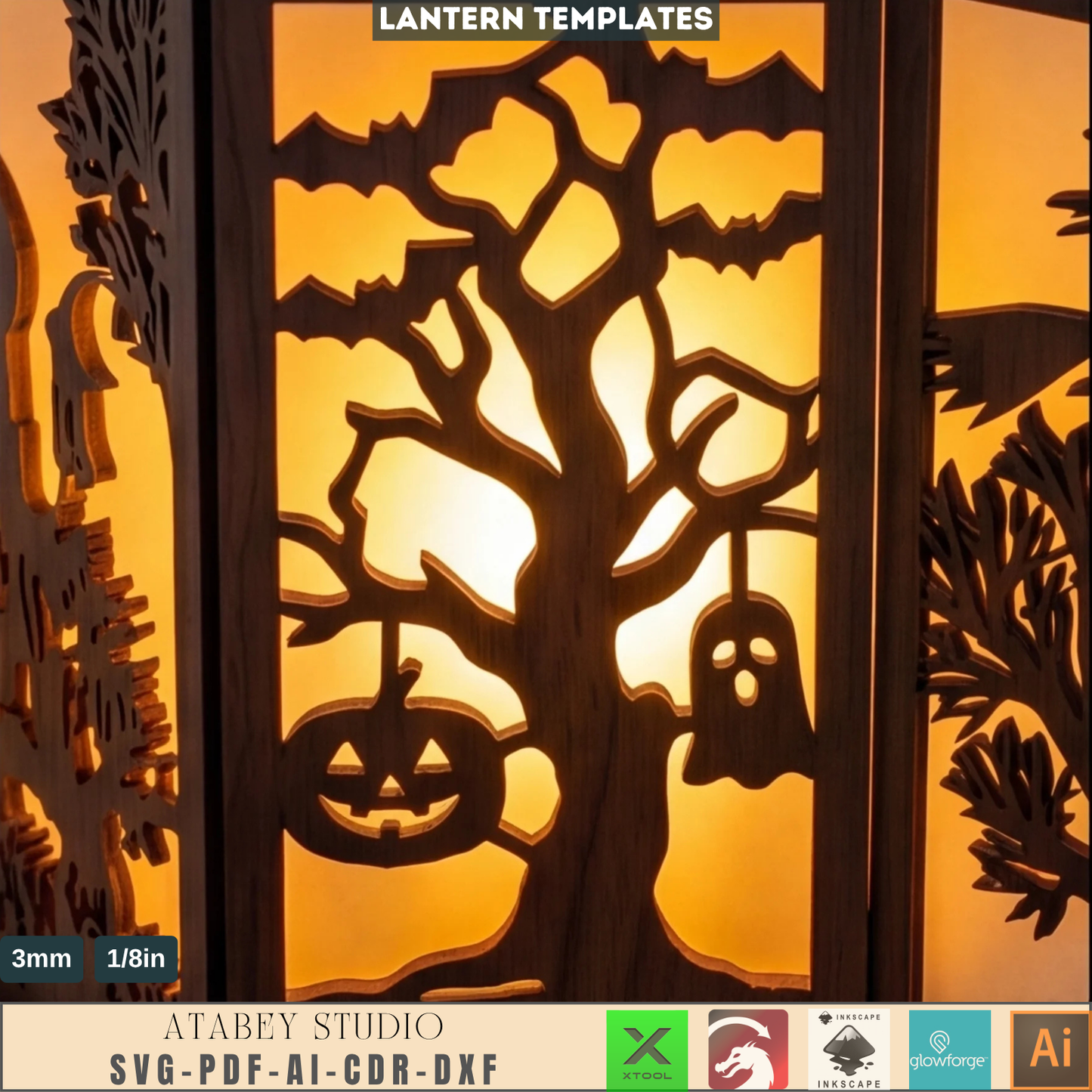 Halloween Lantern Template Spooky Wooden Candle Holder DIY Witch Tealight Box Autumn Table Decor
