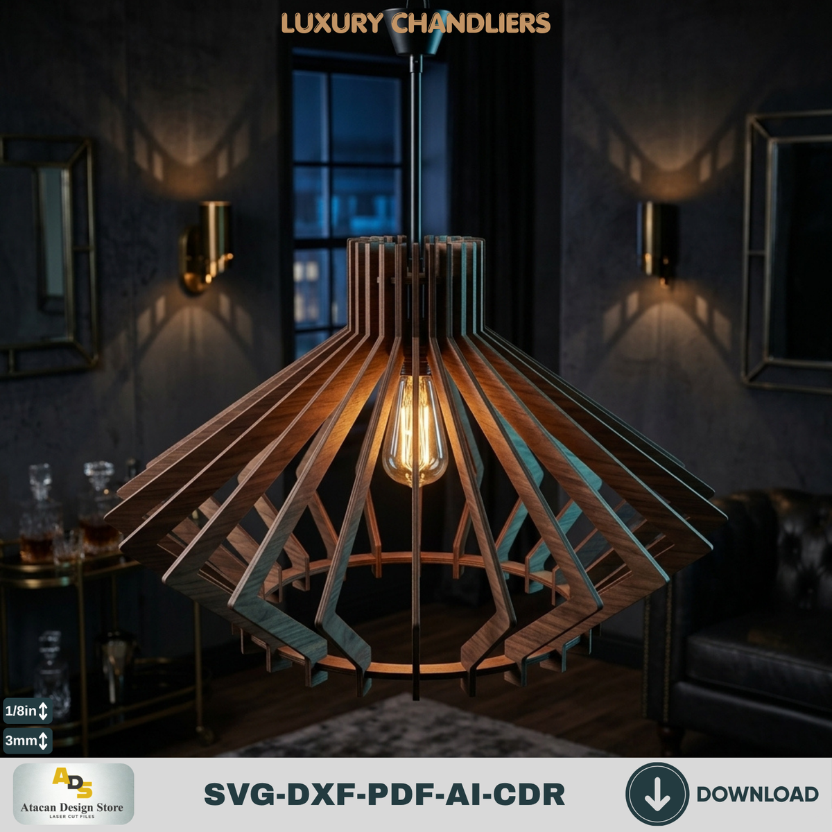 10 Luxury Wood Chandelier Pendant Lamp Laser Cut Templates Plywood Lampshade