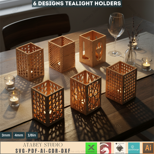 Laser Cut Tealight Holder SVG Template Bundle | 6 Unique Candle Lantern Designs for DIY Home Decor 242
