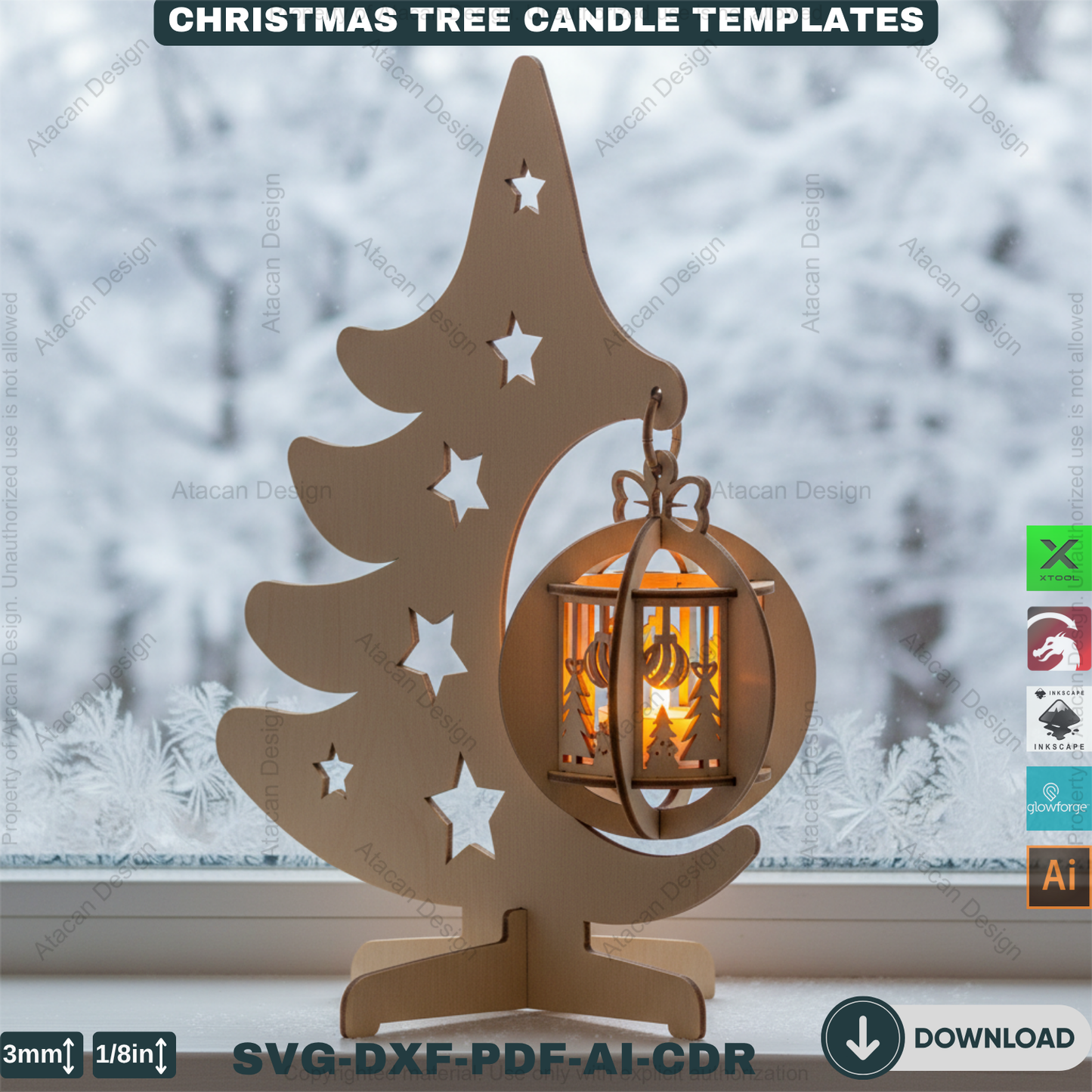 Elegant Christmas Tree Candle Stand Laser Cut File Set, 3D Wood Tealight Holder Designs for Xmas Tabletop & Holiday Home Decor 910