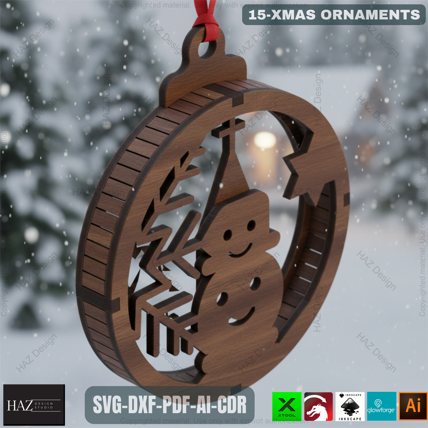 Christmas Laser Cut Ornament SVG Bundle - 15 Unique Wooden Xmas Pendant Designs for Glowforge & Xtool 487