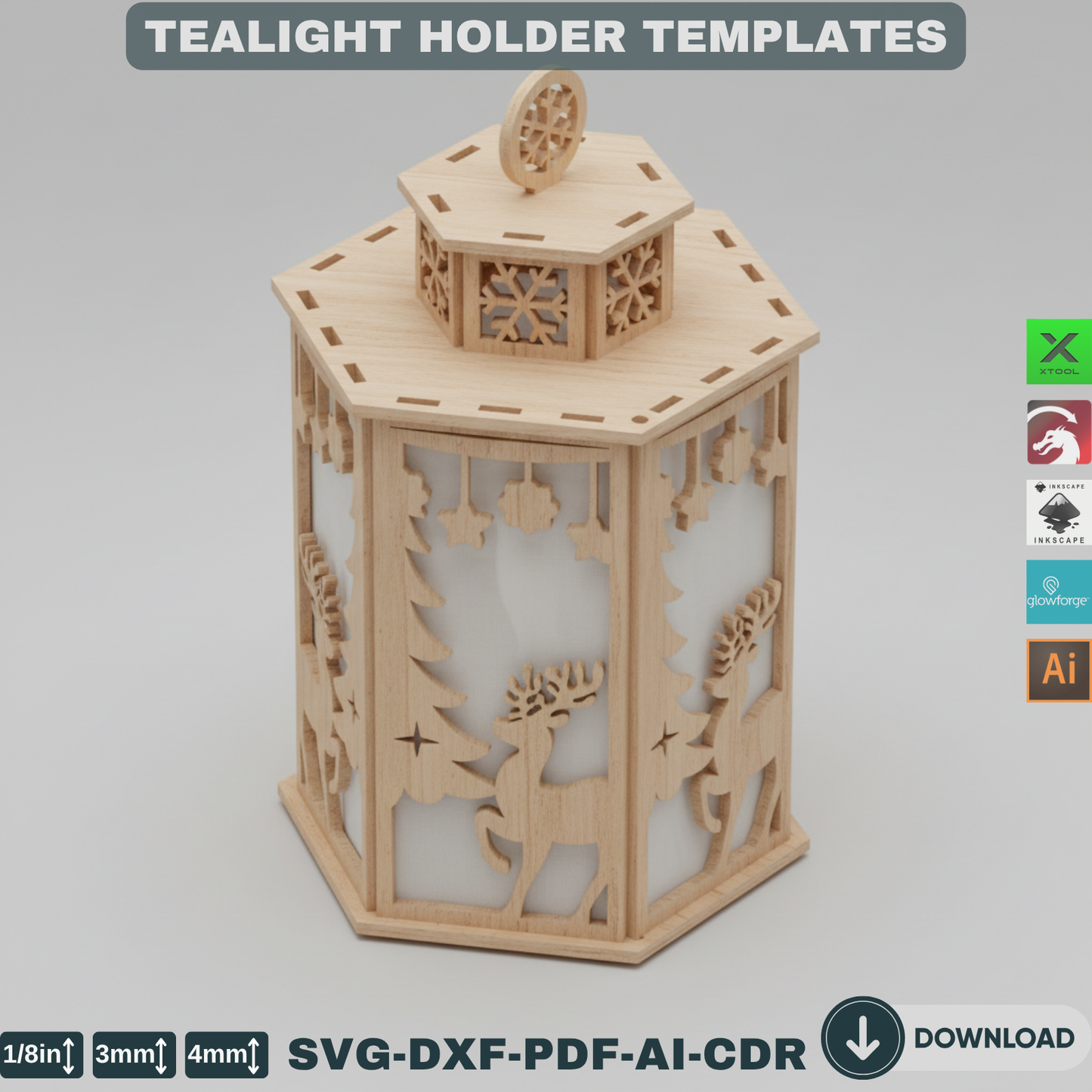 Laser Cut Christmas Lantern Set – Wooden Tealight Holders, DIY Tabletop Holiday Lights, Winter Village Christmas Home Decor 904