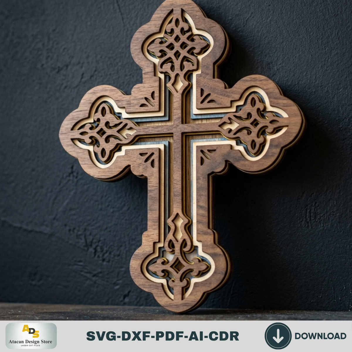 Layered Christian Cross Laser Cut File, Multi Layer Wooden Wall Cross,