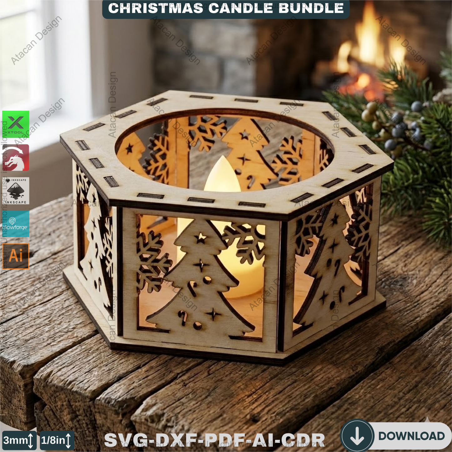 Christmas Tealight Box Bundle - Laser Cut Lantern Templates - DIY Holiday Candle Holders 925
