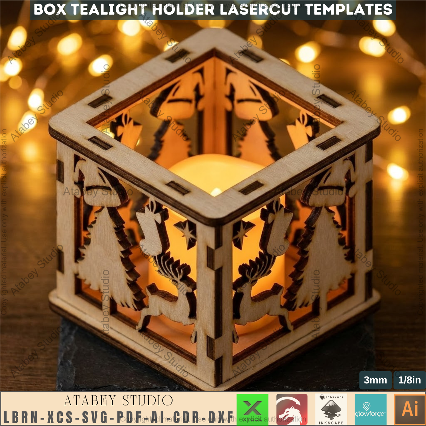 Christmas Tealight Holder Laser Cut Templates, Box Candle Lanterns, Wooden Lanterns, Holiday Tabletop Decor 973