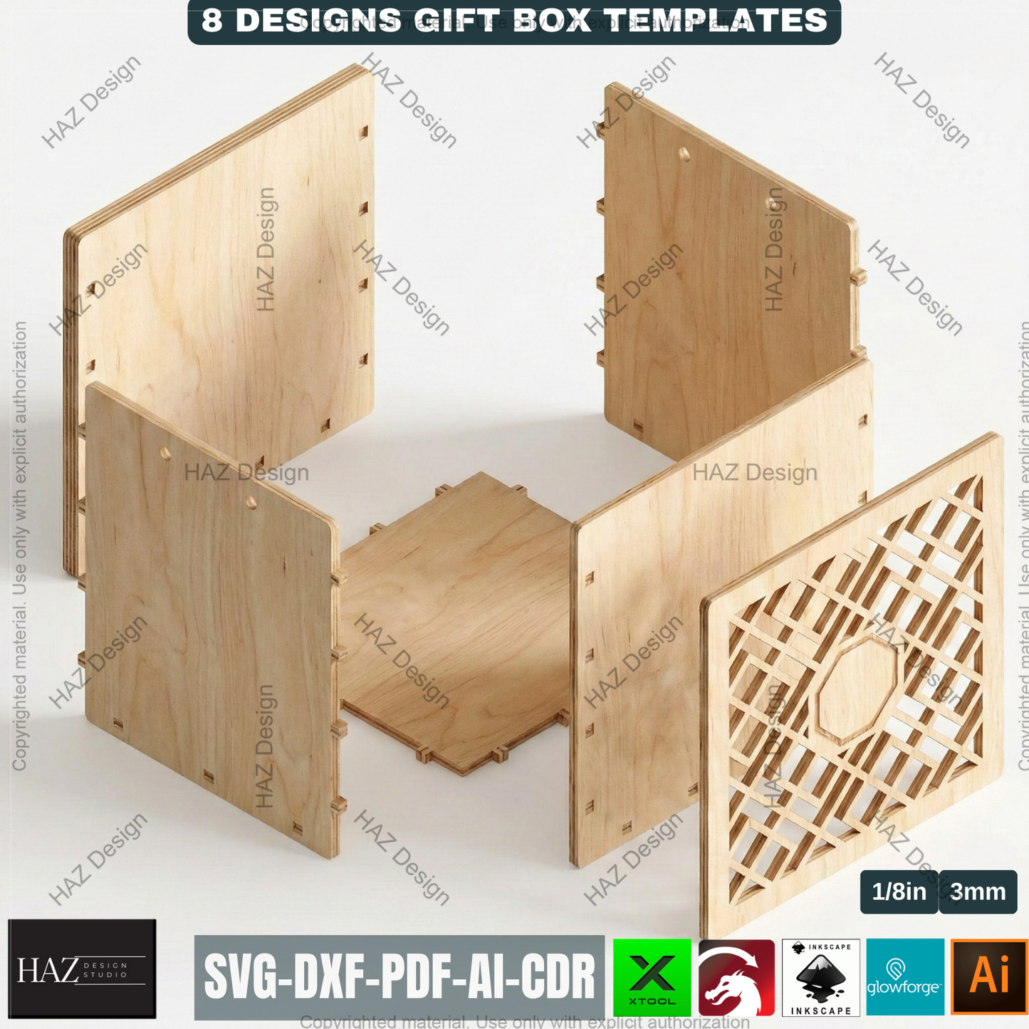 8 Laser Cut Gift Box Templates, Wooden Storage Crate Pattern, Decorative Plywood Basket, DIY Wedding Hamper, Laser Ready Cut Files 511