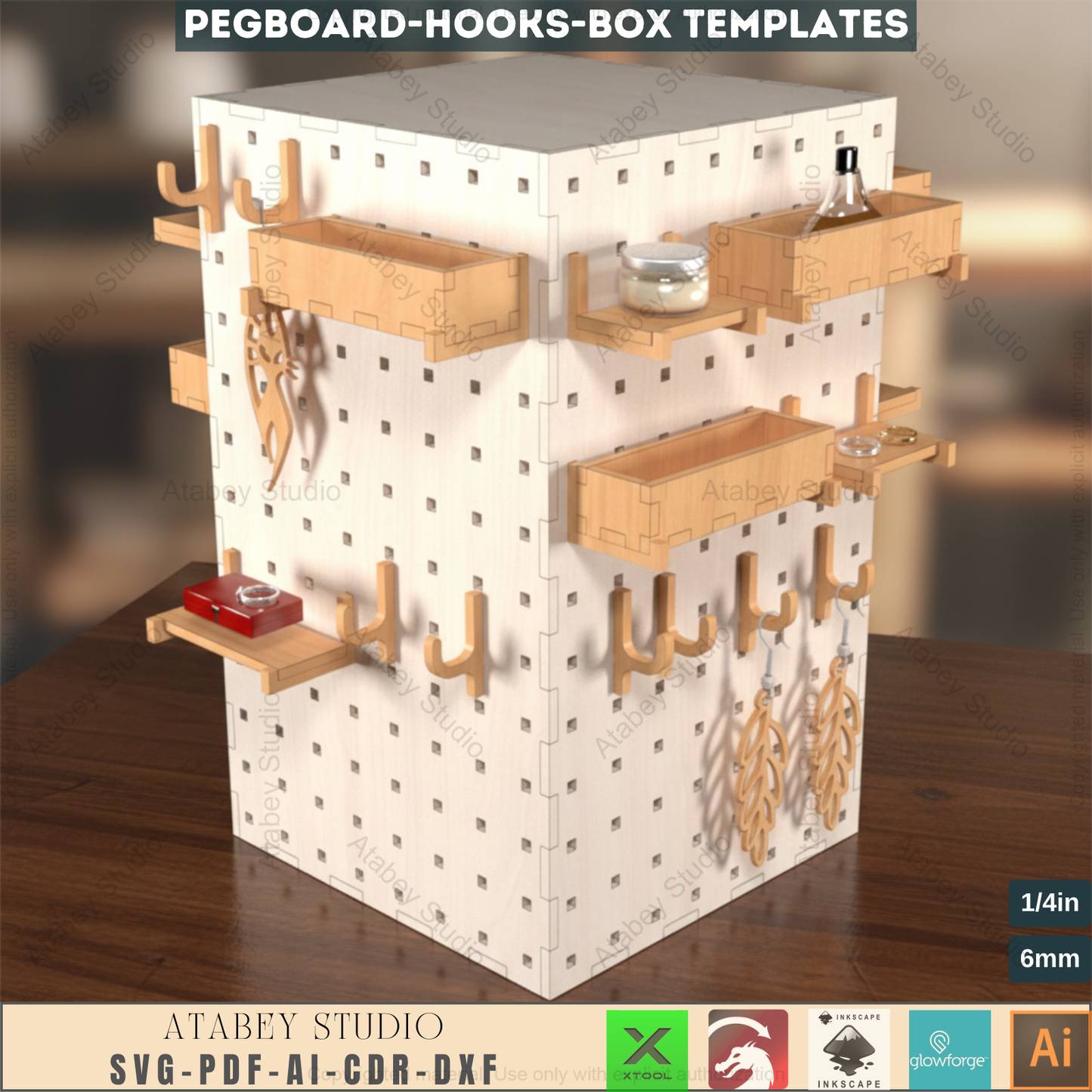 Multi Functional Pegboard Box Earring Display - Jewelry Stand with Hooks and Shelves - Perfect for Home or Shop 682