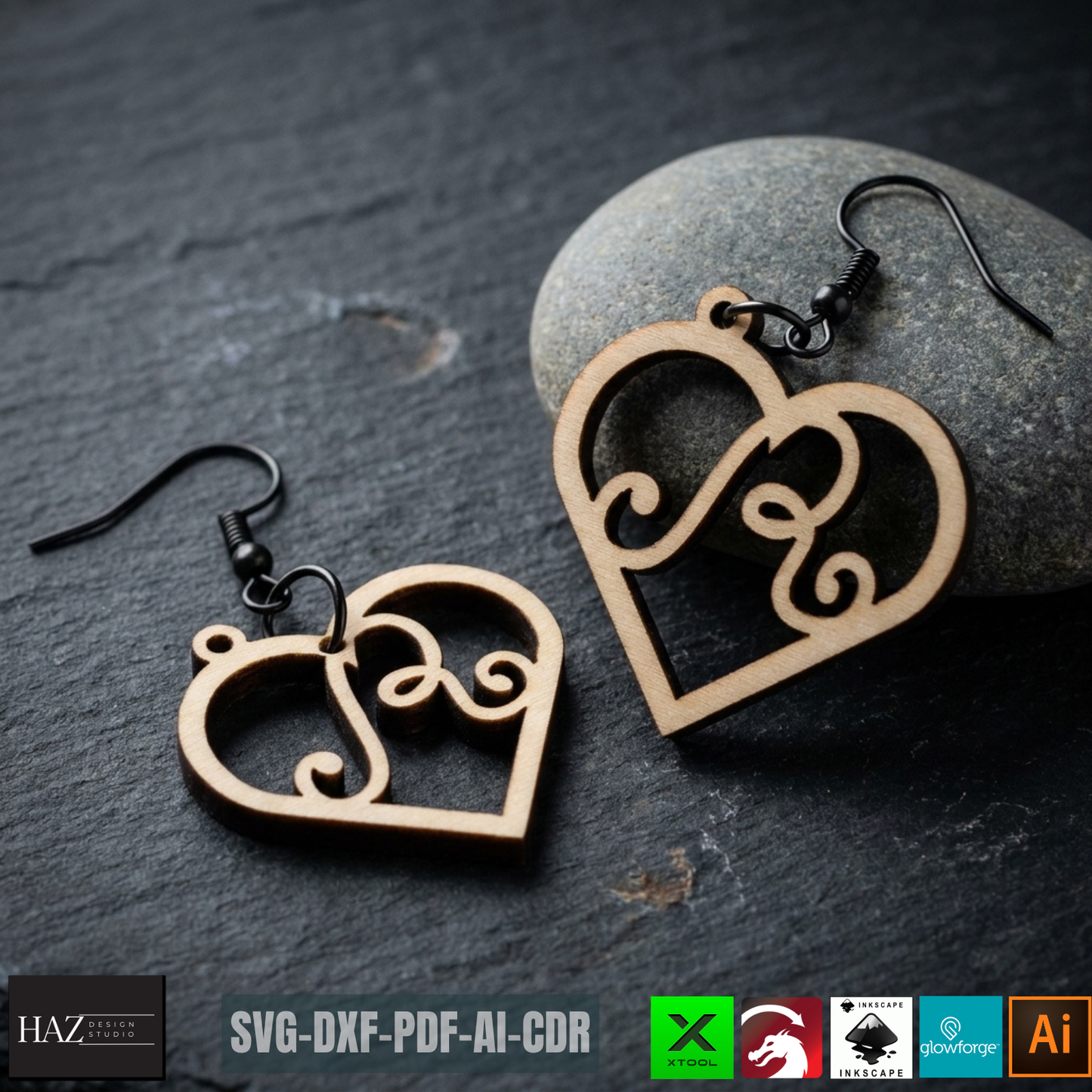 Heart Alphabet SVG Bundle Earrings and Keychains, Monogram A-Z Laser Cut, Plywood Jewelry Templates