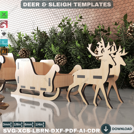 Santa's Sleigh and Reindeer SVG, Laser Cut Candy Holder File, DIY Holiday Project for Xtool & Lightburn