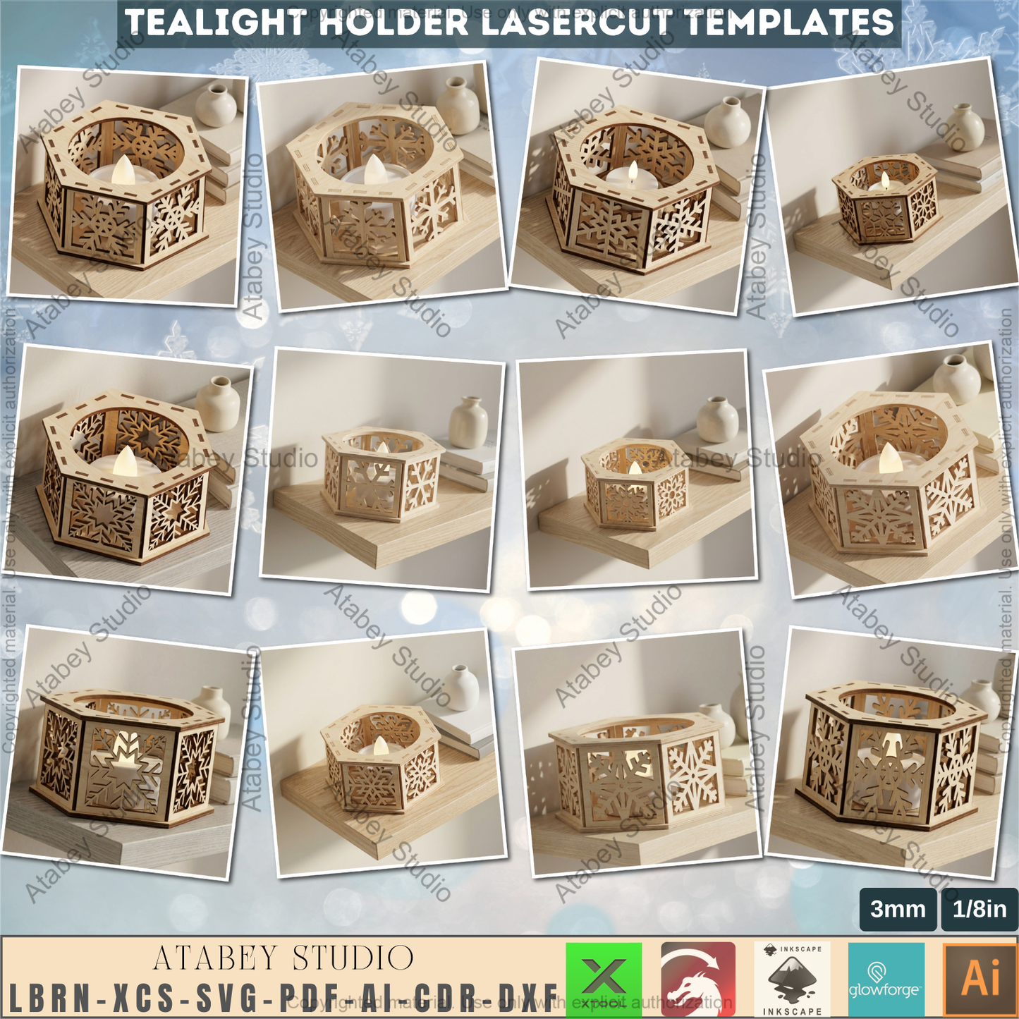 Christmas Candle Holder Bundle Laser Cut Lantern Tealight Box Xmas Table Decor 977