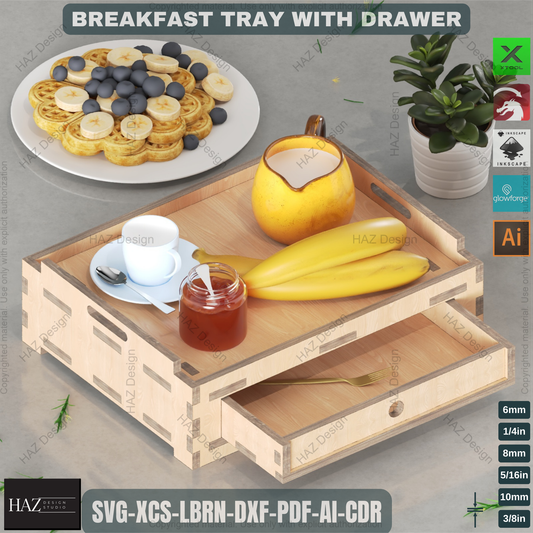 Wooden Breakfast Tray with Drawer - Laser Cut Digital Design Plan 453