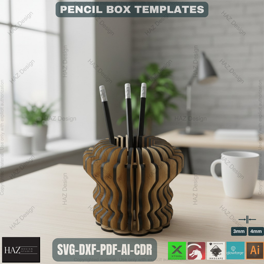 3D Pen Holder Laser Cut Design | Desk Organizer and Office Accessories,Modern Pen Holder Design for Laser Cutting 088