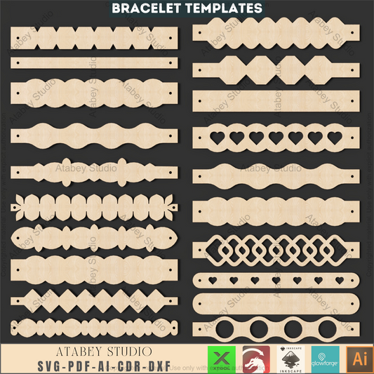 Laser Cut Bangle & Cuff SVG Pack, Creative Jewelry Making Templates, Files for Wood & Leather Crafters
