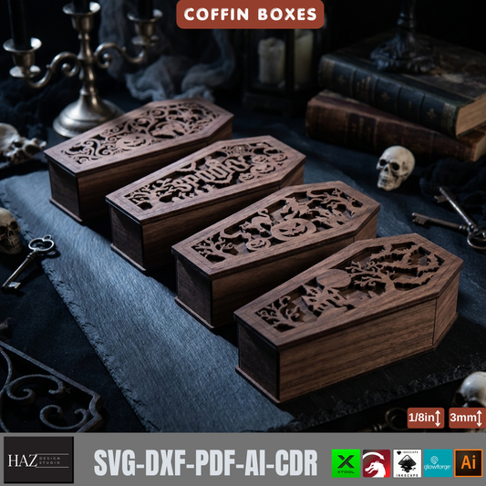 Halloween Coffin Box Laser Cut Template, Gothic Wood Keepsake Casket Pattern, Trick or Treat Candy Holder, Spooky Plywood Decor