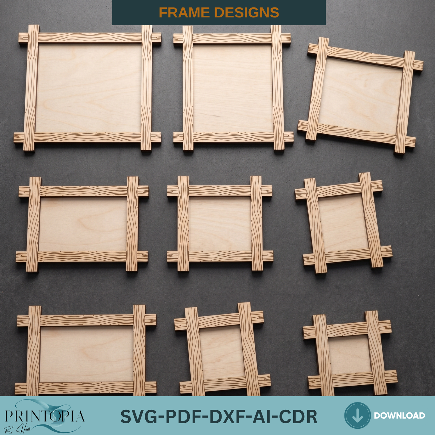 Wooden Frame Laser Cut Templates, Plywood Cutting File with Score Lines, Rustic Wood Blank Design for Engraving