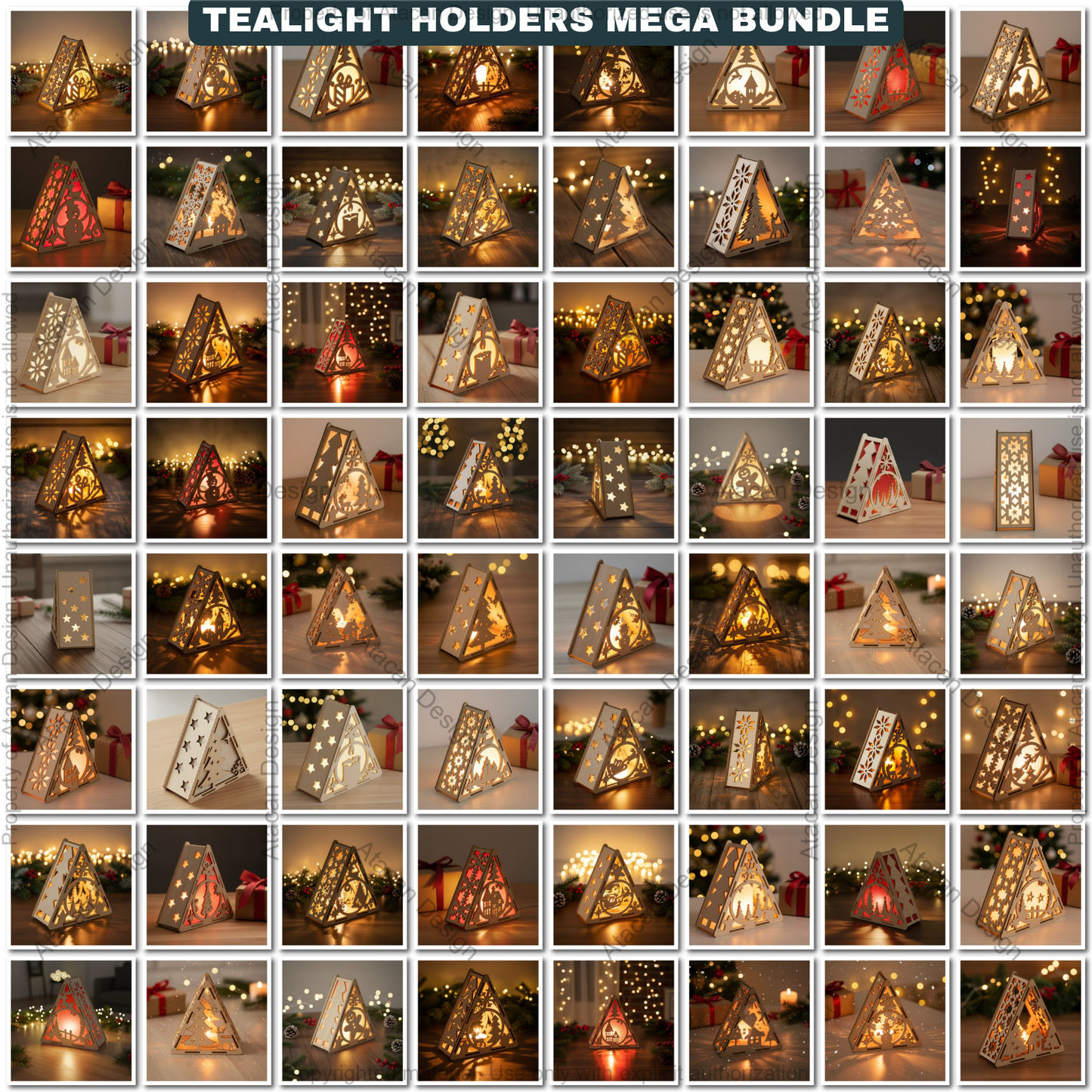 Christmas Pyramid Candle Holder Bundle Laser Cut Template Tealight Lantern Designs Winter Wood Decor Night Lights 919