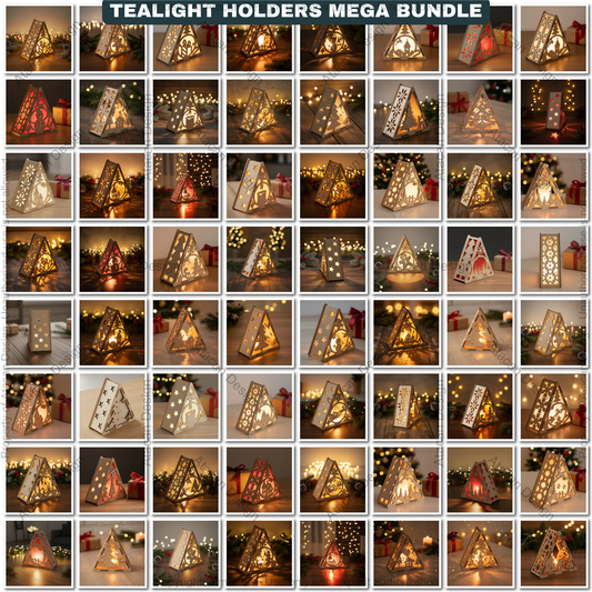 Christmas Pyramid Candle Holder Bundle Laser Cut Template Tealight Lantern Designs Winter Wood Decor Night Lights 919