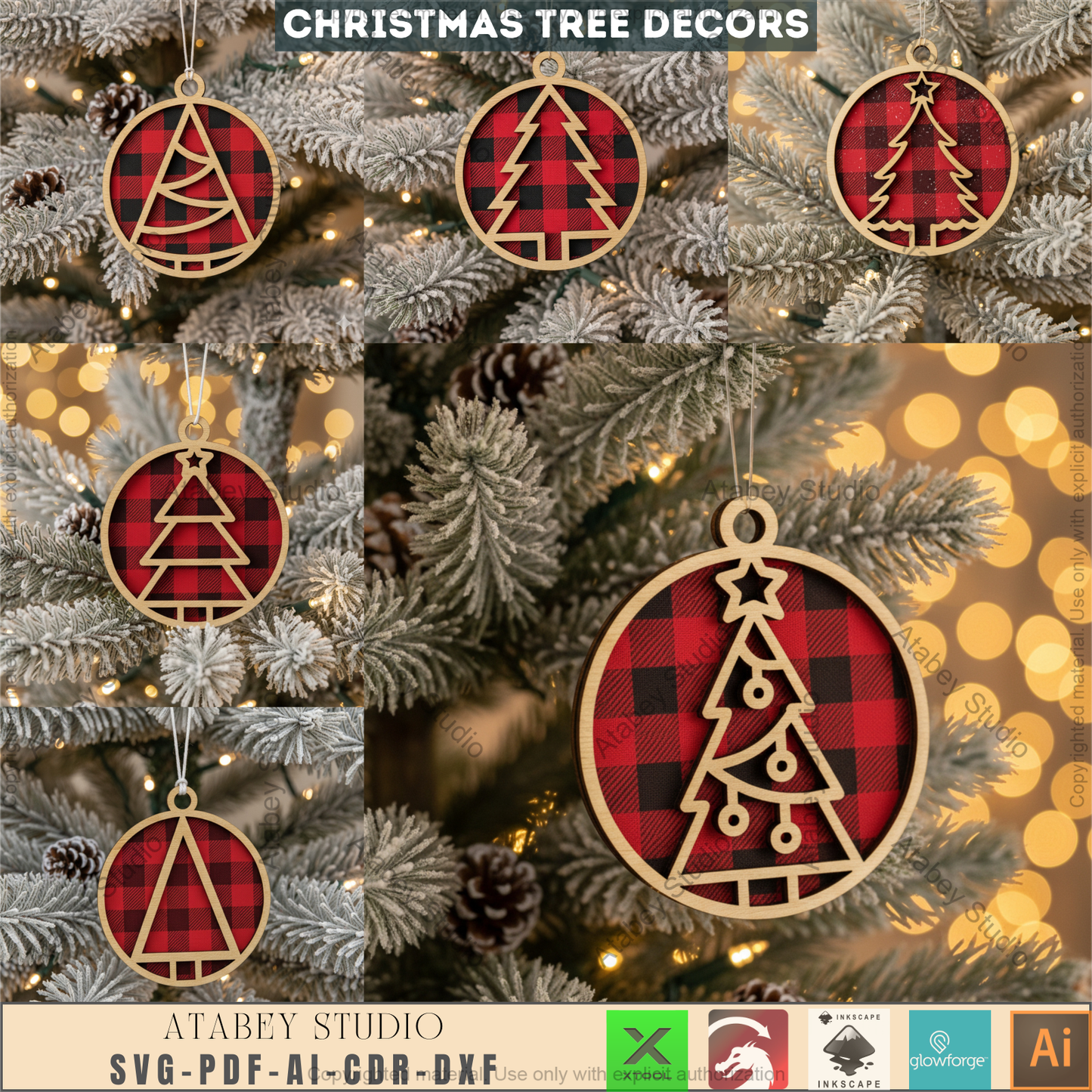 Festive Christmas Trees - Ornament Laser Bundle - Holiday Tree Decor & New Year Tree Templates for DIY Crafting 099
