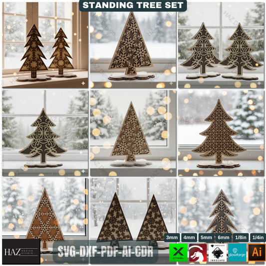 Laser Cut Christmas Tree Bundle, 3D Standing Holiday Decor, Wooden Shelf Sitter Files, 3D Holiday Trees 492