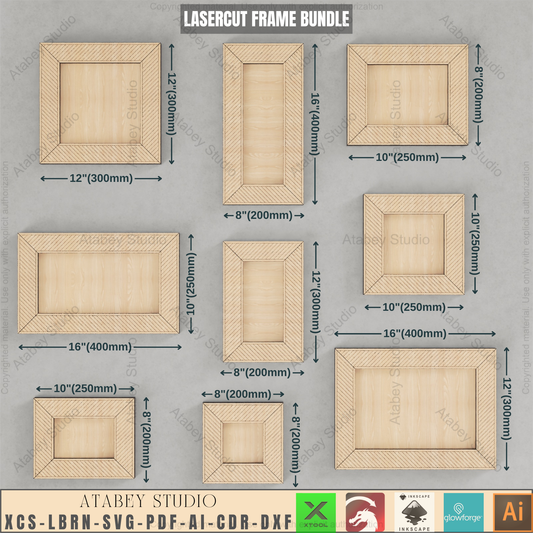 Laser Cut Frame Bundle: 9 Sizes, 2 Patterns | DIY Photo Display Templates,DIY Multi-Size Picture Frame Pack | 2 Laser Cut Patterns | Wall Art Templates 937