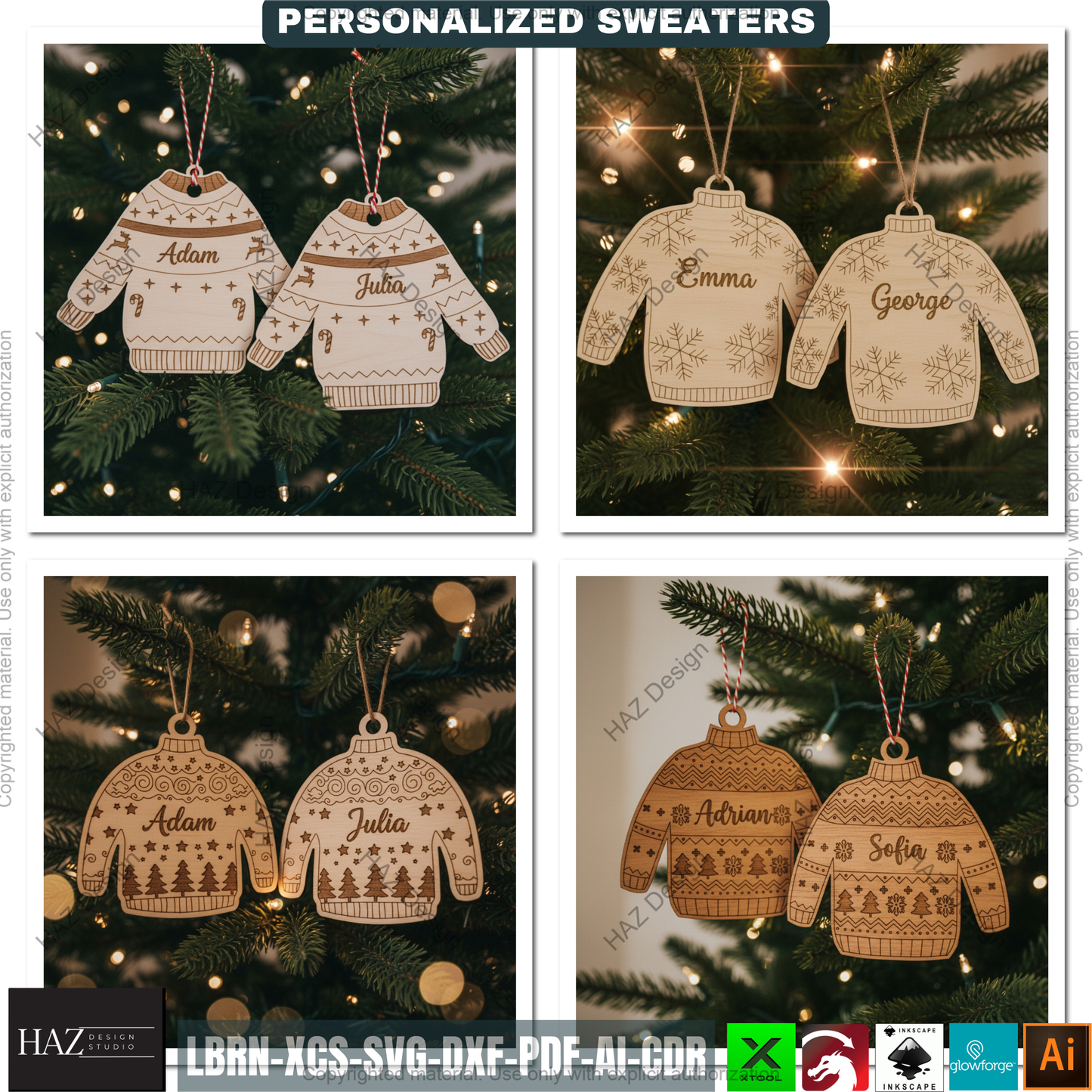 Personalized Christmas Sweater Design Template | Ugly Xmas Holiday Laser Cut File | Custom Name Family Matching 500