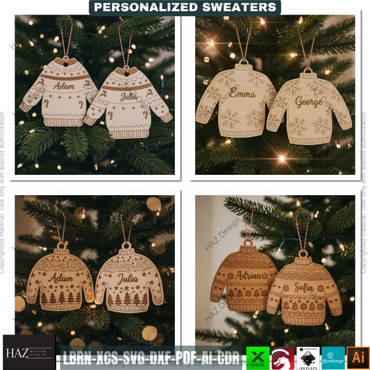 Personalized Christmas Sweater Design Template | Ugly Xmas Holiday Laser Cut File | Custom Name Family Matching 500