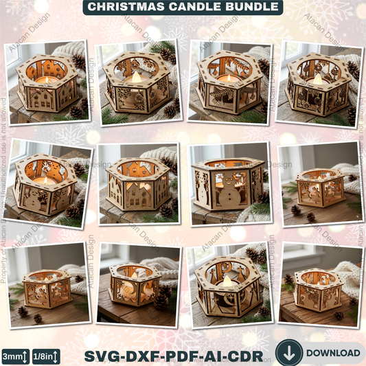 Christmas Tealight Box Bundle - Laser Cut Lantern Templates, Glowforge Xtool SVG Files 924