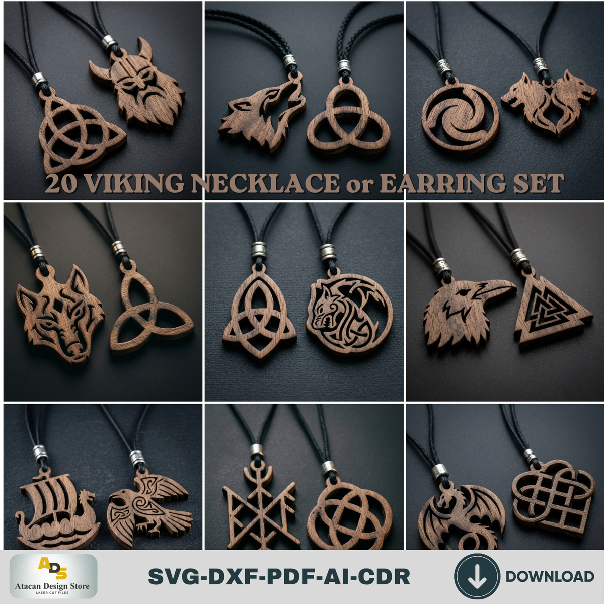 20 Viking Norse Jewelry Laser Cut Templates Necklace Earring Pendant Designs