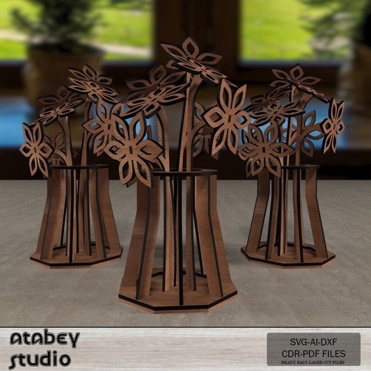 DIY 3D Wooden Flower Vase - Laser Cut Floral Design - Bouquet Model Unique Home Decor 793