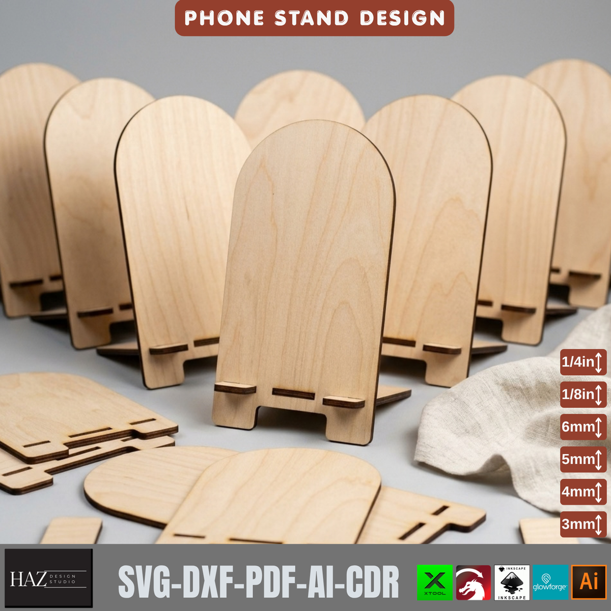 Minimalist Plywood Cell Phone Holder Laser Template Desk Organizer Smartphone Display Stand