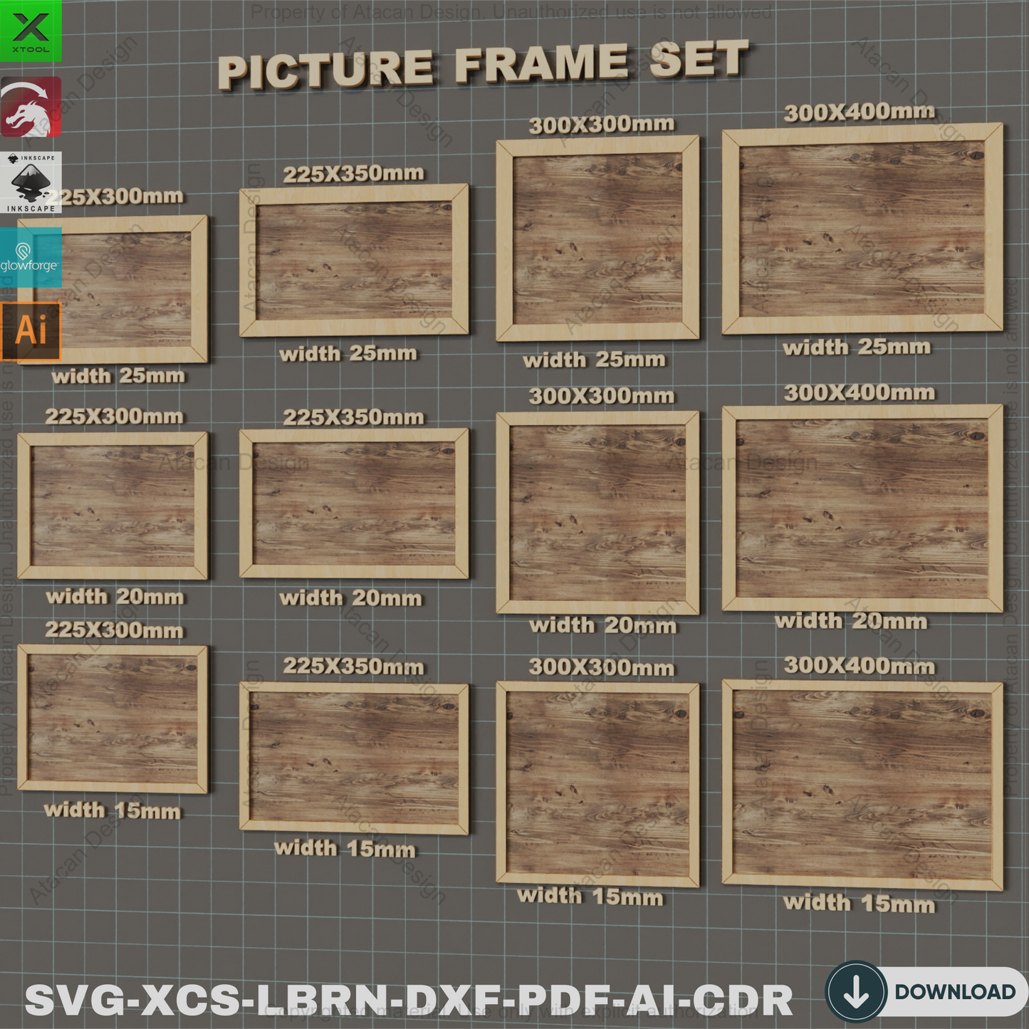 Laser Cut Photo Frame Set Various Sizes Wood Frame Templates Decorative Frame Bundle,Laser Cut 3 Widths Digital Cut Files 831