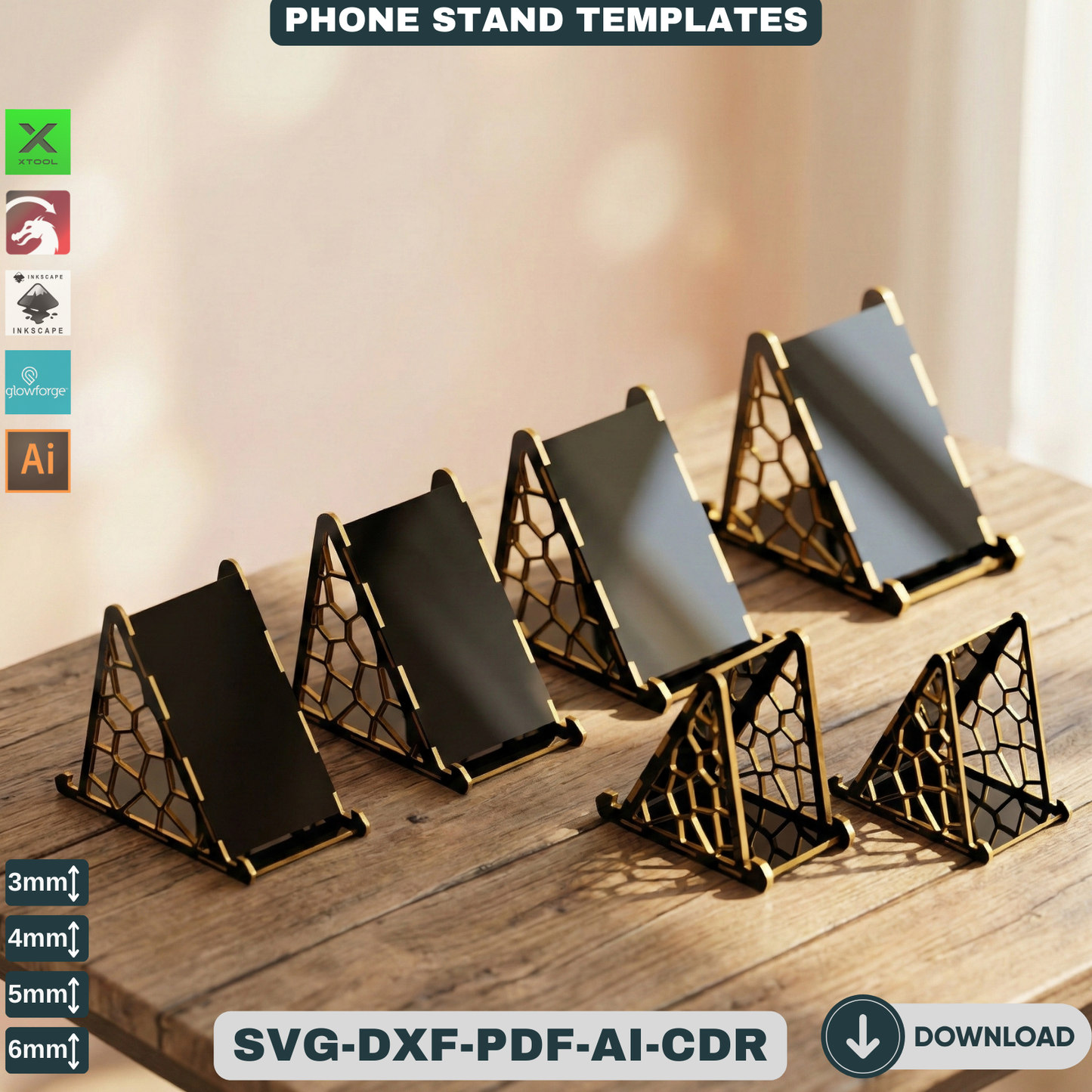 Phone Stand Laser Cut Files /Instant Download / laser cut template / laser cut pattern ADS112